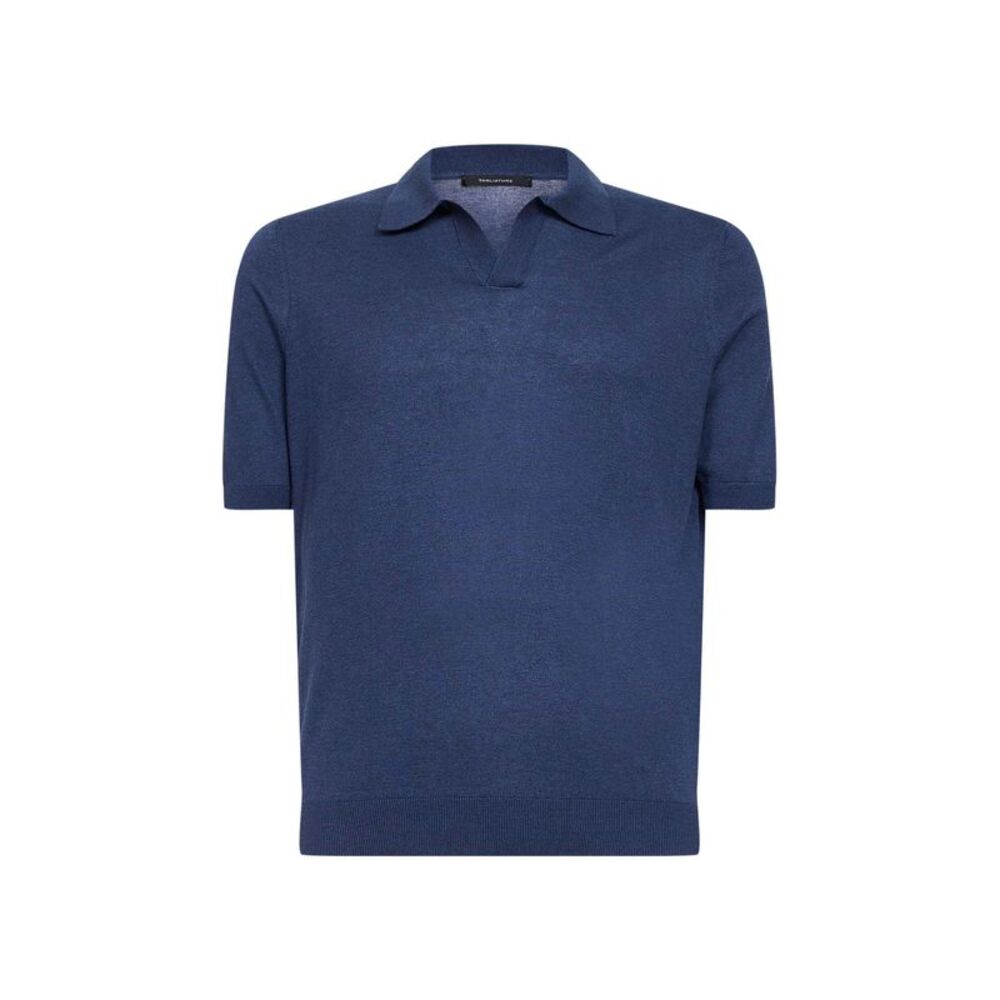 Tagliatore Men Navy Blue Silk Knit Polo Shirt